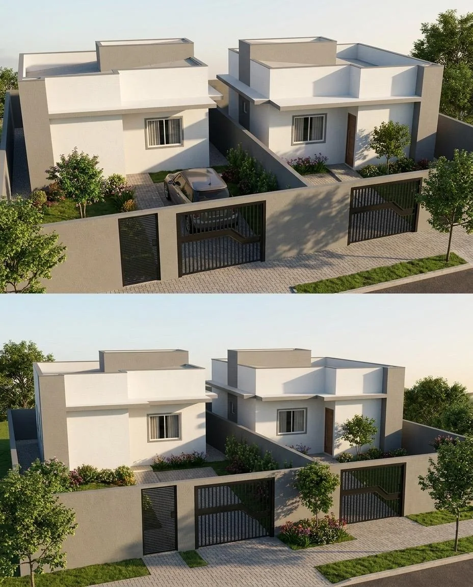 Conjunto de casas geminadas em projeto 3D
